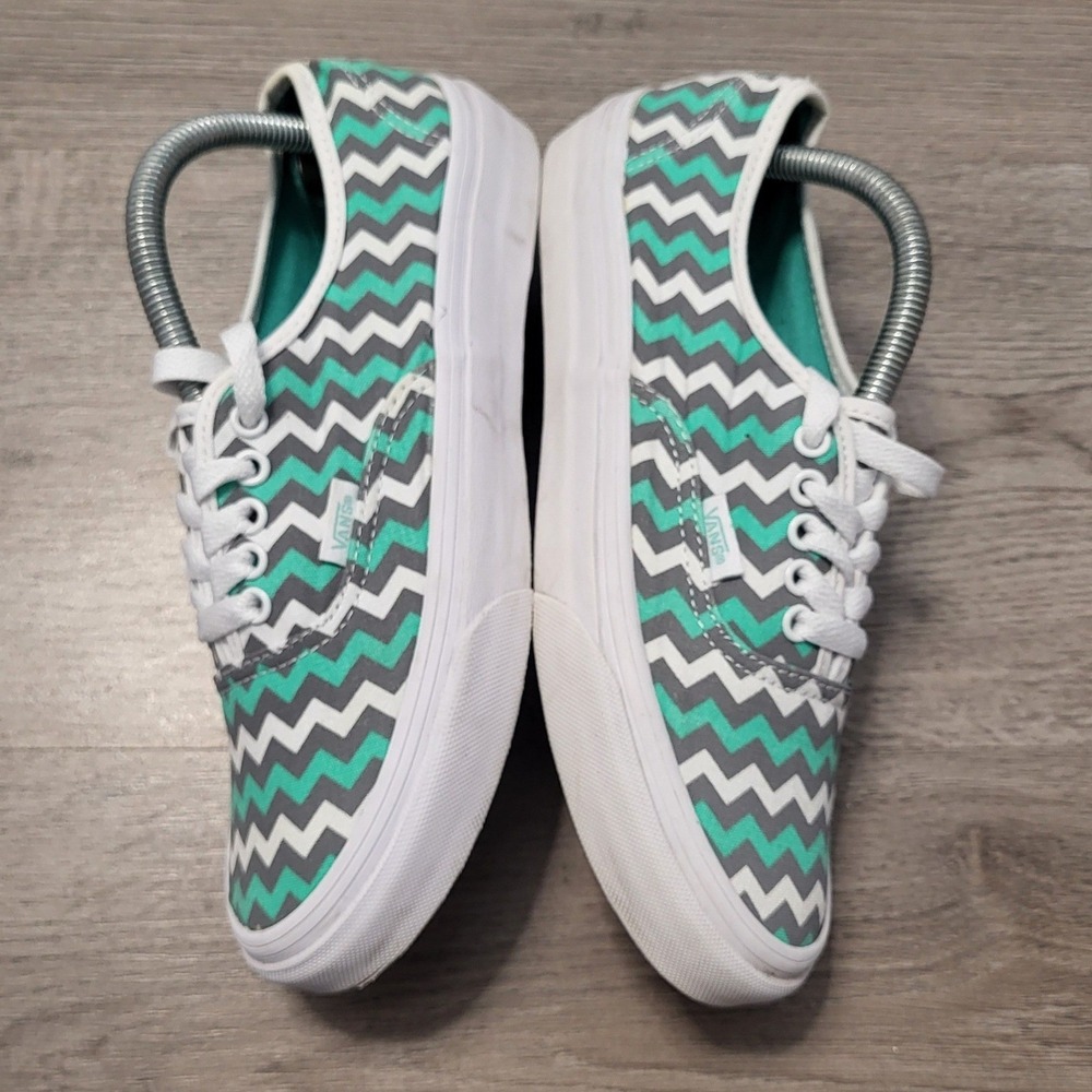 Vans Authentic Chevron Zigzag Teal Gray White Mint Canvas Sneakers Women 7.5